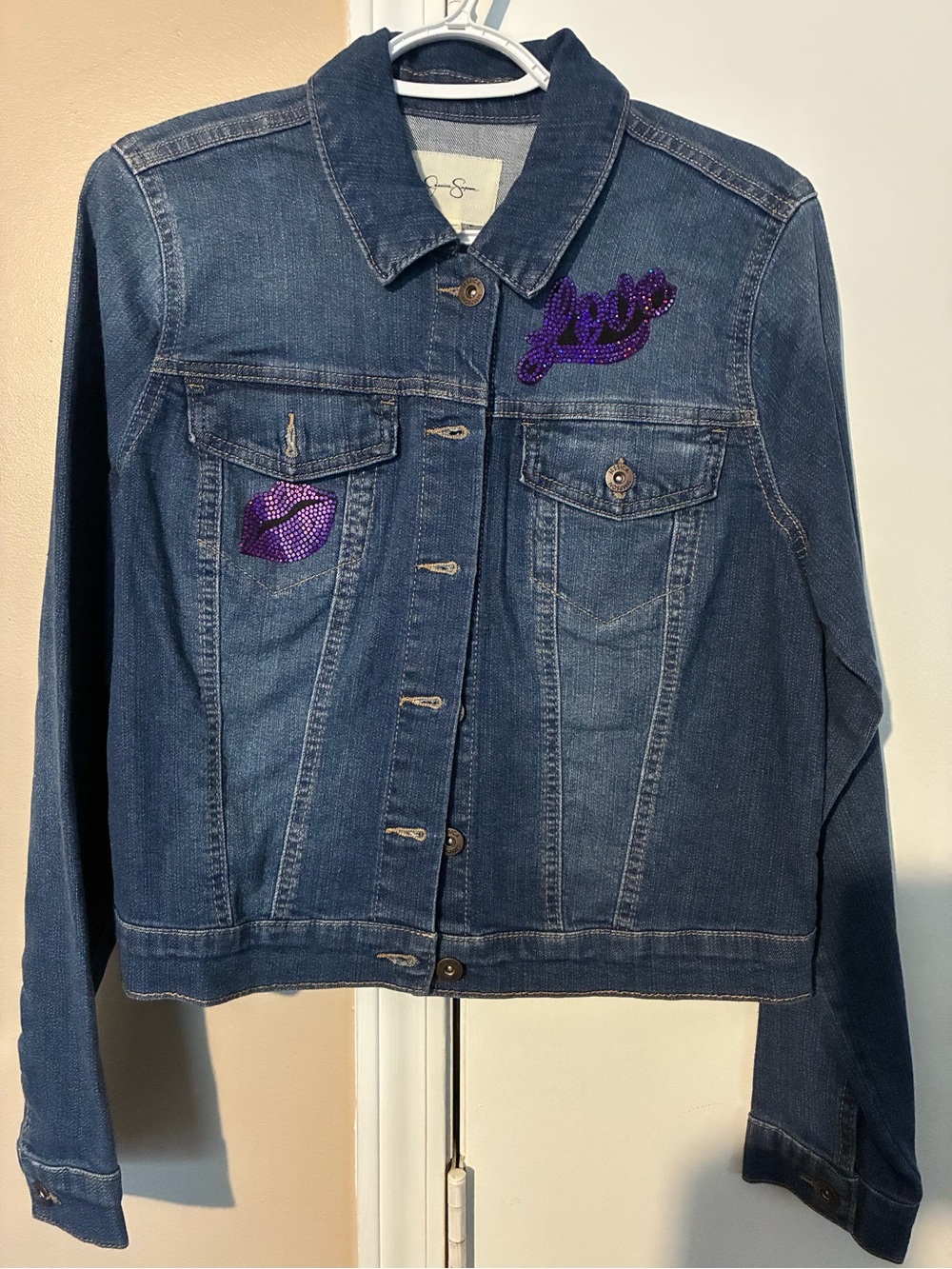 Women's Custom Cropped Denim Jacket with Embellished Patches